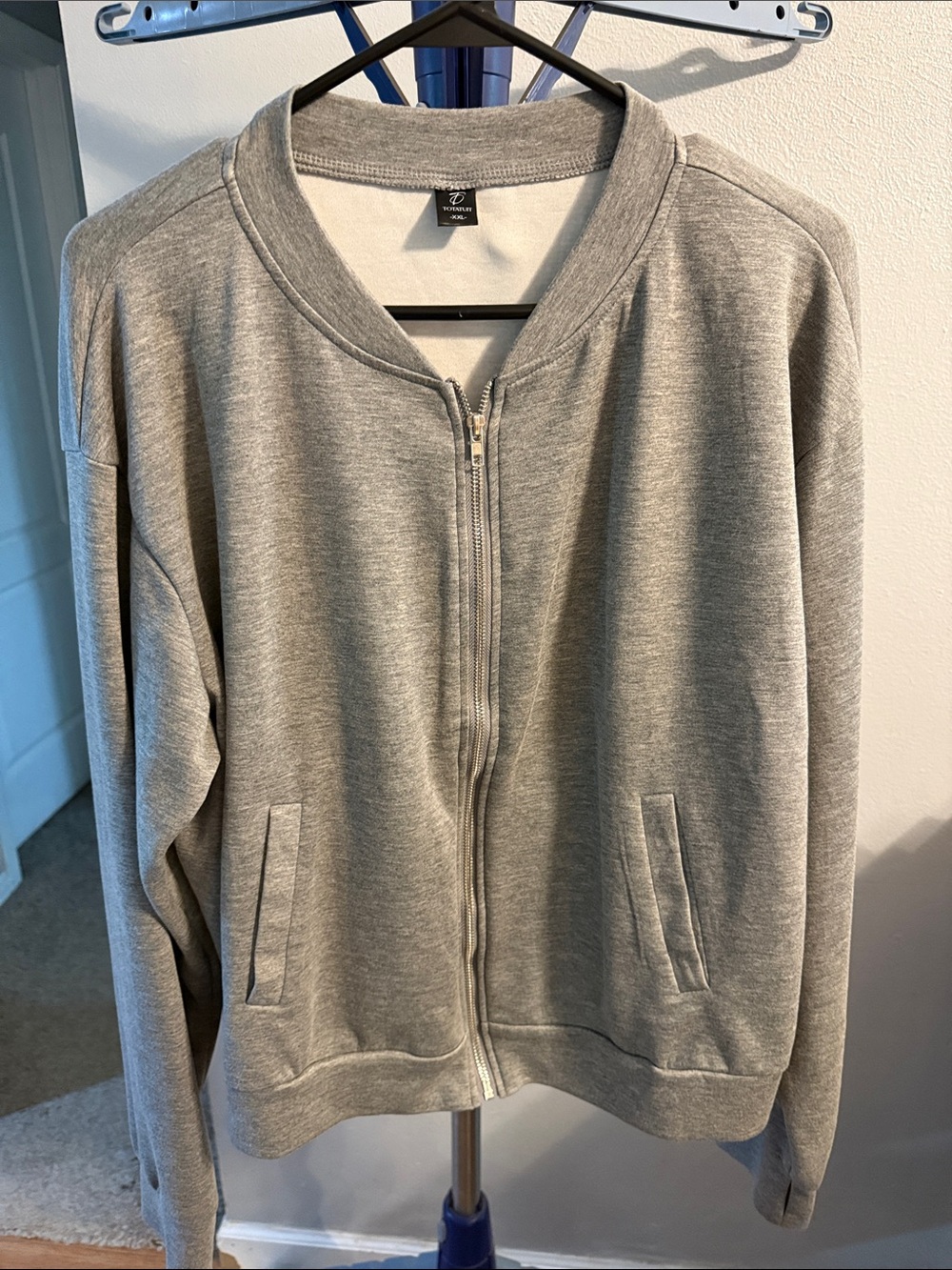 Men's Light Gray Full-Zip Bomber Sweater